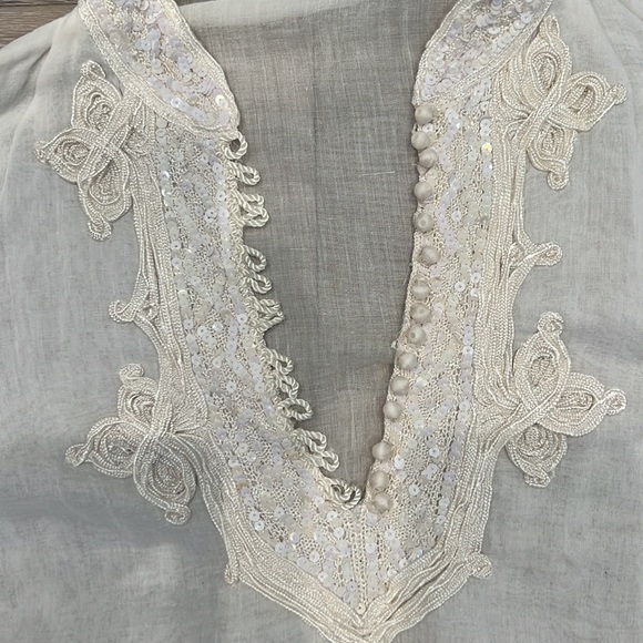 90s JULIET DUNN Moroccan hippy top cotton sequins London Vintage travel white - Picture 6 of 17